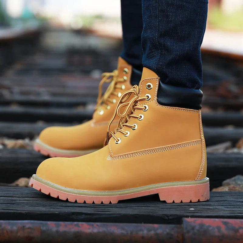 Genuine Leather Men's Winter Spring Ankle Treking Military Snow Yellow Tactical Boots Outdoor Footwear for Women Men Work Shoes - Sun Studio