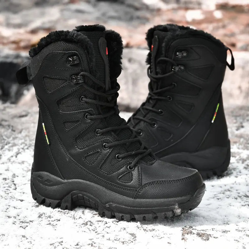 New Warm Plush Snow Boots Men Lace Up Casual High Top Men's Boots Waterproof Winter Boots Anti-Slip Ankle Boots Men's Work Boots - Sun Studio