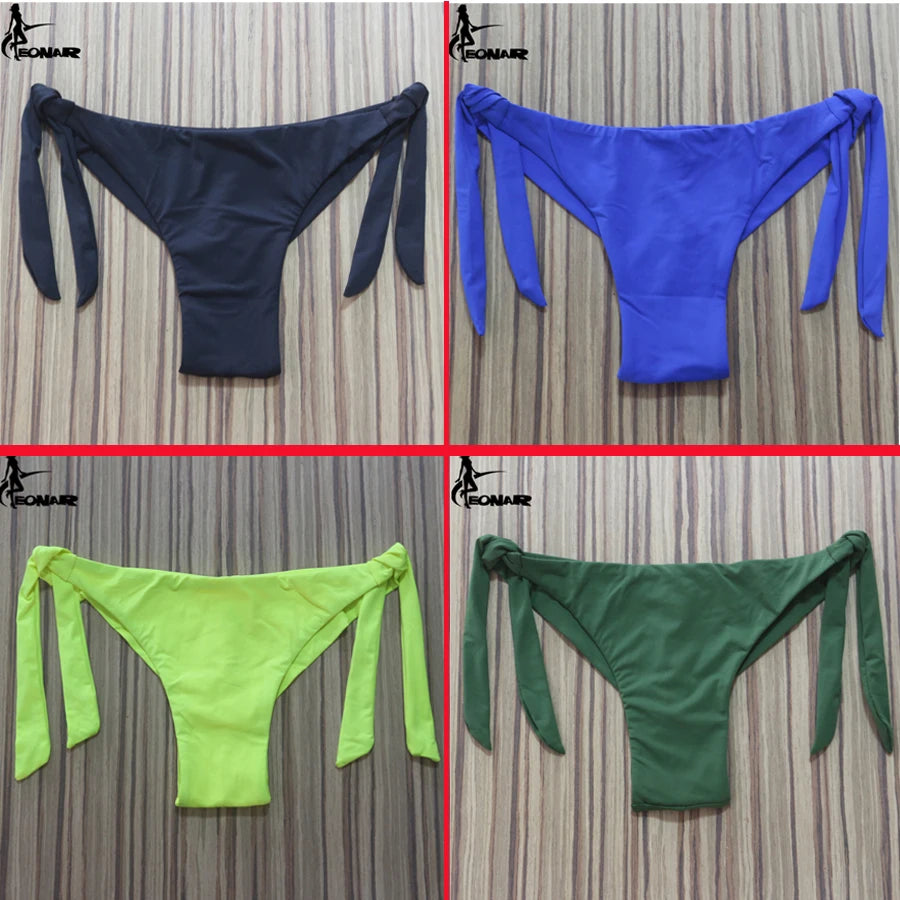 Sexy Solid Thong Bikini Brazilian Cut Swimwear Women Bottom Adjustable Briefs Swimsuit Panties Underwear Thong Bathing Suit - Sun Studio
