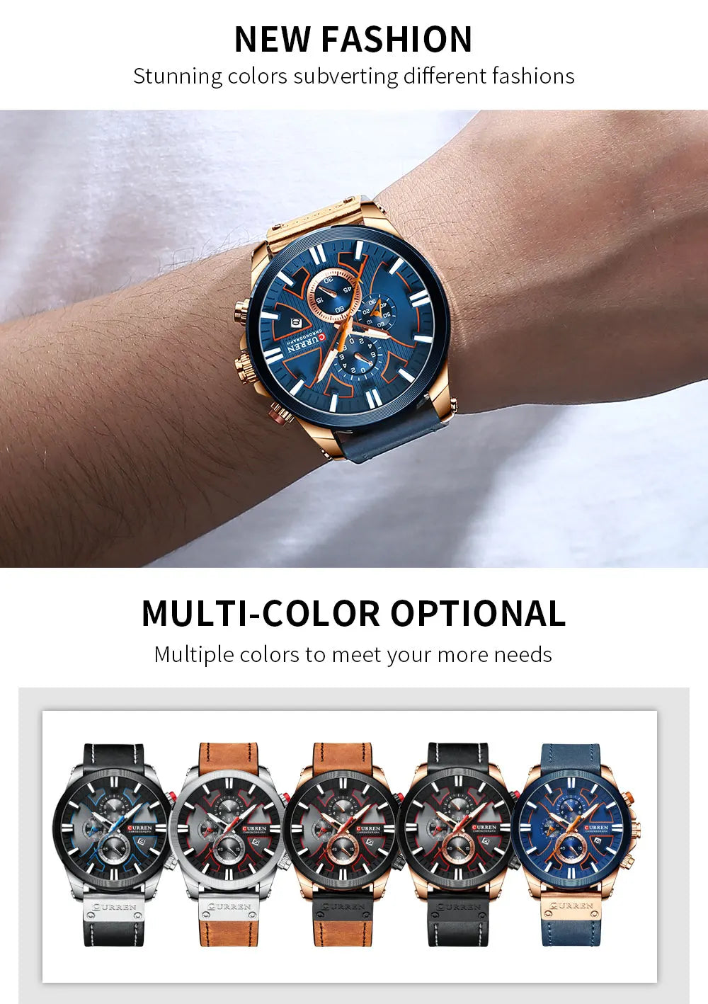 New CURREN Men Watches Fashion Quartz Wrist Watches Men's Military Waterproof Sports Watch Male Date Clock Relogio Masculino - Sun Studio