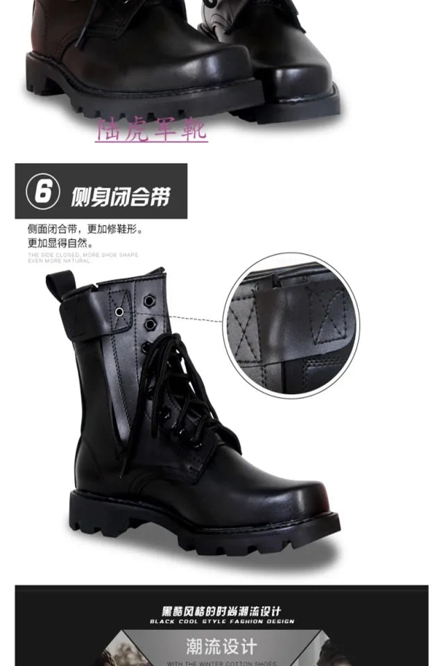 Steel Toe Men Boots Leather Safety Shoes for Men Spring Fashion Lace Up Black Ankle Platform Motorcycle Boots - Sun Studio