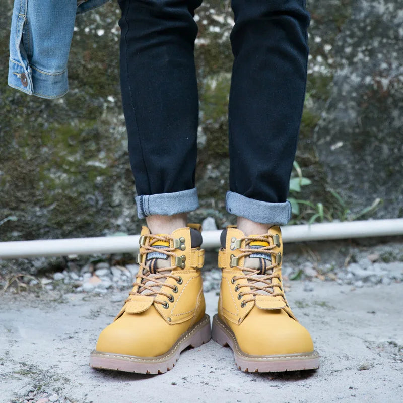 Genuine Leather Men's Winter Spring Ankle Treking Military Snow Yellow Tactical Boots Outdoor Footwear for Women Men Work Shoes