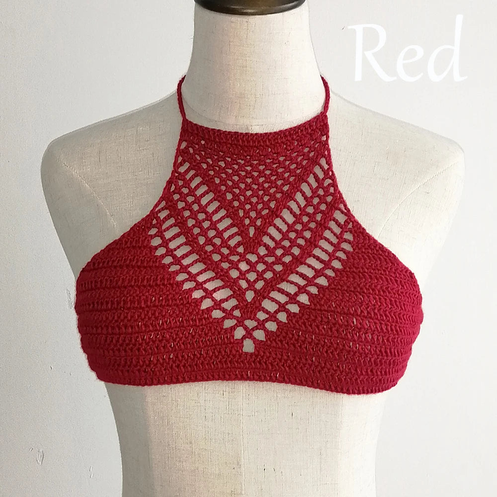 Women Sexy Bikini Tops High Neck Hollow Out Halter Swimwear Crochet Separate Swimsuit Bikini Bra Hot Sale - Sun Studio