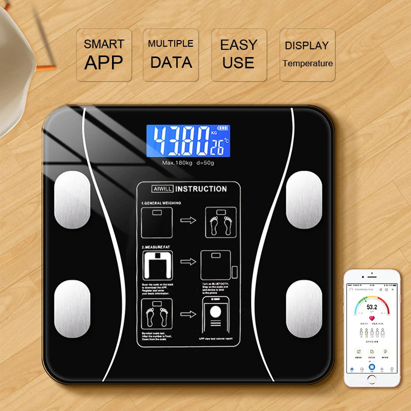 Body Fat Scale Smart Wireless Digital Bathroom Weight Scale Body Composition Analyzer With Smartphone App Bluetooth-compatible - Sun Studio