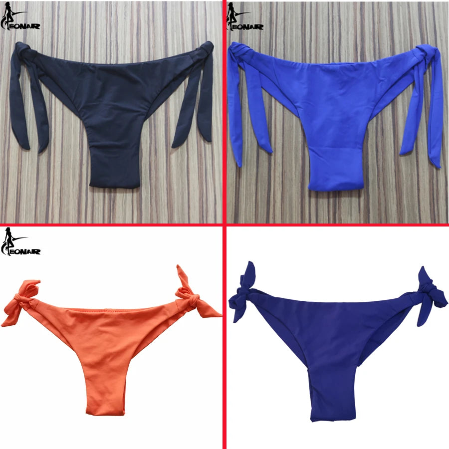 Sexy Solid Thong Bikini Brazilian Cut Swimwear Women Bottom Adjustable Briefs Swimsuit Panties Underwear Thong Bathing Suit - Sun Studio