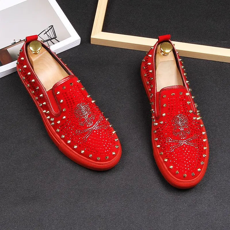 2025 New Shoes for Men Tide Leather Casual Shoes Spring Autumn Cool Skull Rivet Flat Shoes Leisure Slip-on Loafers - Sun Studio