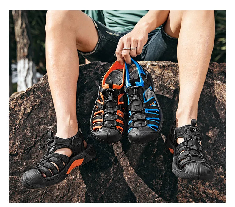 New Summer Genuine Leather Men Sandals Fashion Design Breathable Casual Shoes Men Soft Bottom Outdoor Beach Sandals Big Size 48 - Sun Studio