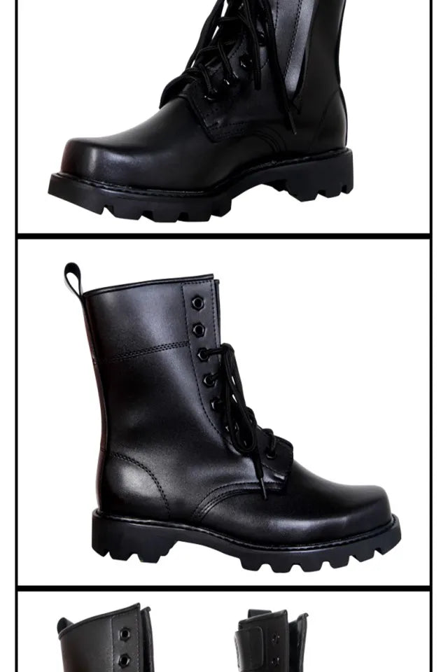 Steel Toe Men Boots Leather Safety Shoes for Men Spring Fashion Lace Up Black Ankle Platform Motorcycle Boots - Sun Studio