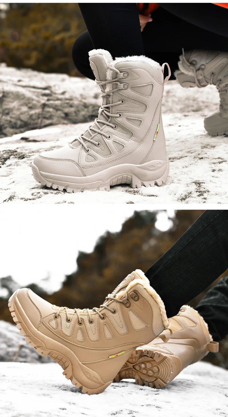 New Warm Plush Snow Boots Men Lace Up Casual High Top Men's Boots Waterproof Winter Boots Anti-Slip Ankle Boots Men's Work Boots - Sun Studio