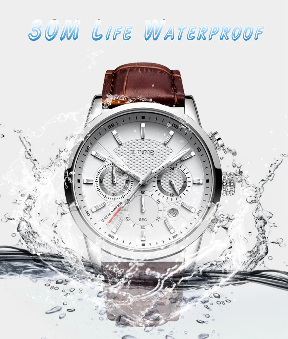 LIGE 2026 Watch Men Fashion Sports Quartz Clocks Mens Watches Top Brand Leather Military Waterproof Date Watch Relogio Masculino - Sun Studio