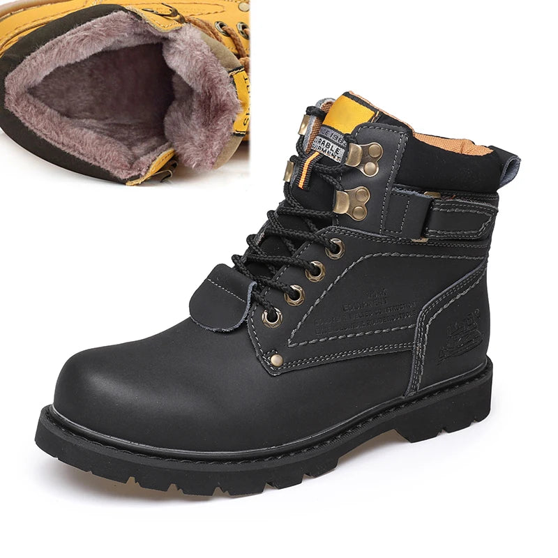 Genuine Leather Men's Winter Spring Ankle Treking Military Snow Yellow Tactical Boots Outdoor Footwear for Women Men Work Shoes