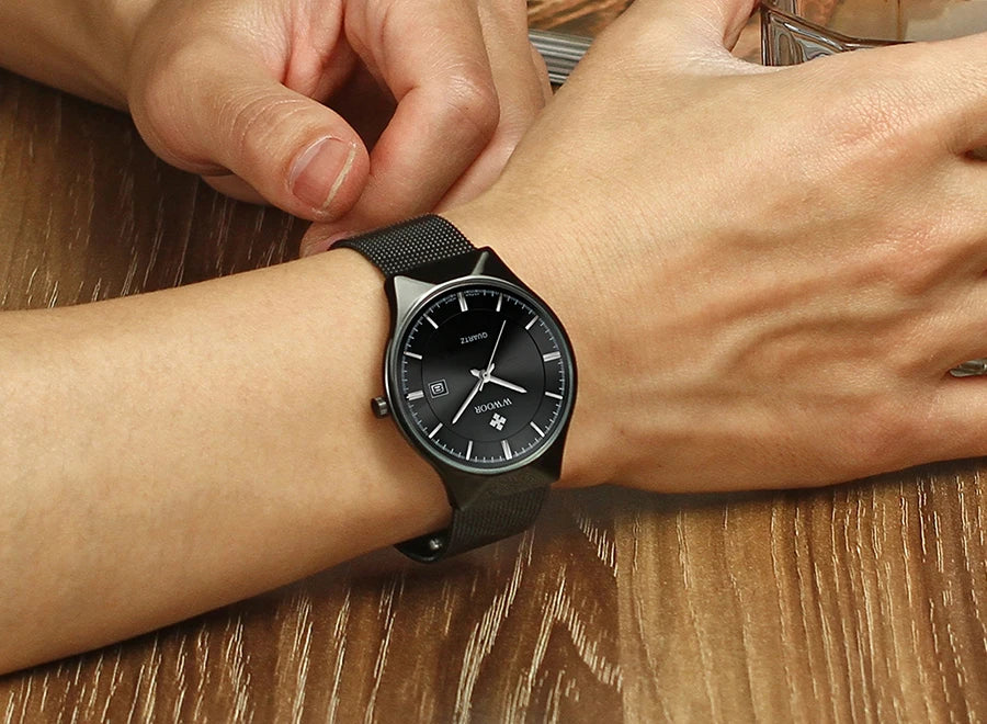 WWOOR Mens Watches Ultra-thin Quartz Auto Date WristWatch Men Top Brand Luxury Stainless Steel Business Waterproof Reloj Hombre - Sun Studio