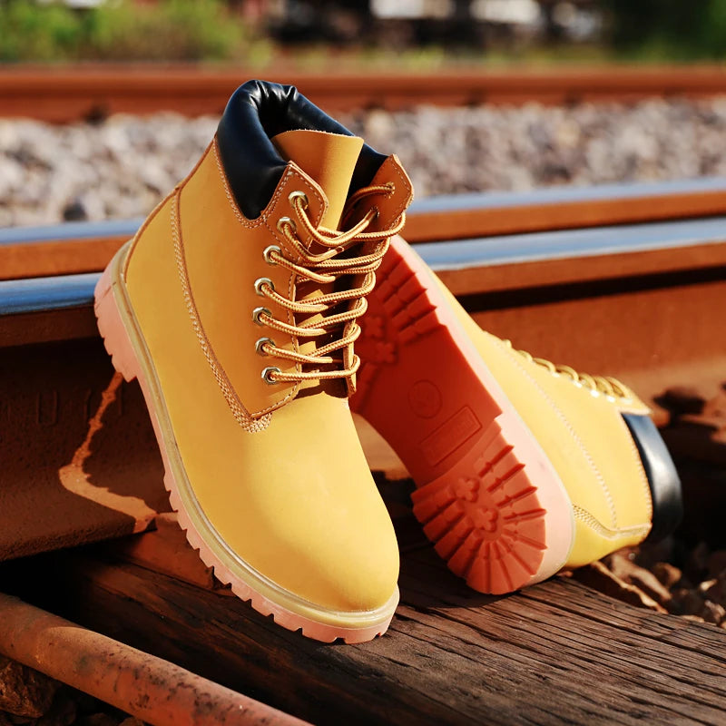 Genuine Leather Men's Winter Spring Ankle Treking Military Snow Yellow Tactical Boots Outdoor Footwear for Women Men Work Shoes - Sun Studio