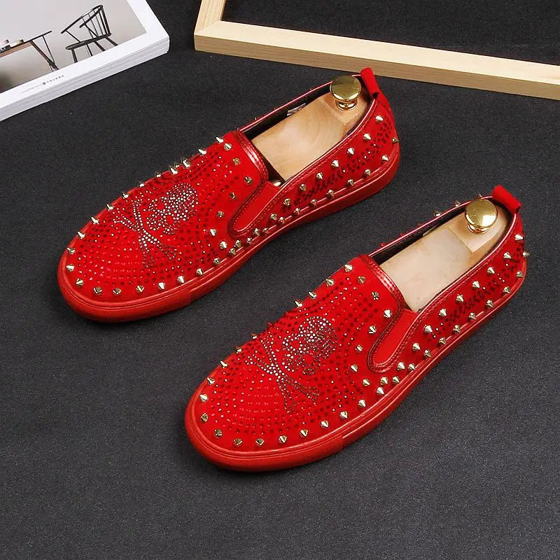 2025 New Shoes for Men Tide Leather Casual Shoes Spring Autumn Cool Skull Rivet Flat Shoes Leisure Slip-on Loafers - Sun Studio