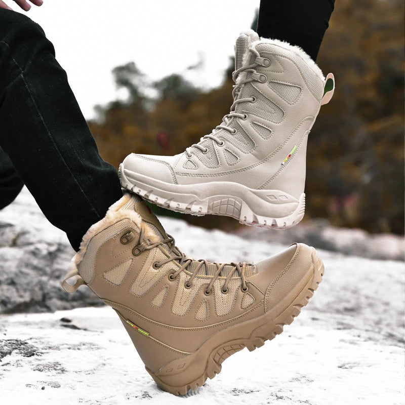 New Warm Plush Snow Boots Men Lace Up Casual High Top Men's Boots Waterproof Winter Boots Anti-Slip Ankle Boots Men's Work Boots - Sun Studio