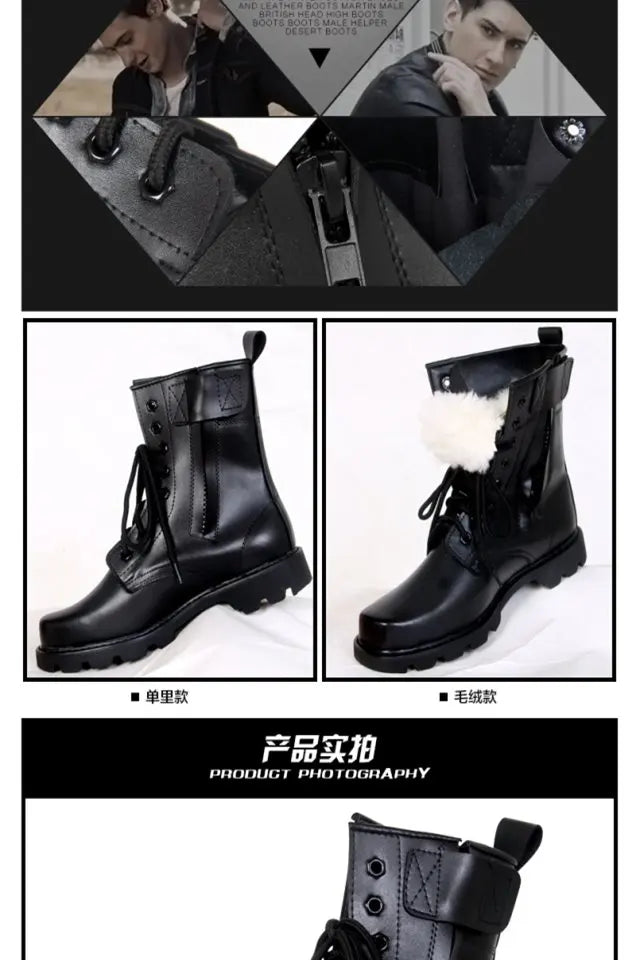 Steel Toe Men Boots Leather Safety Shoes for Men Spring Fashion Lace Up Black Ankle Platform Motorcycle Boots - Sun Studio