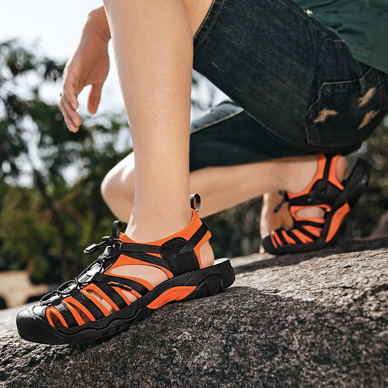 New Summer Genuine Leather Men Sandals Fashion Design Breathable Casual Shoes Men Soft Bottom Outdoor Beach Sandals Big Size 48 - Sun Studio