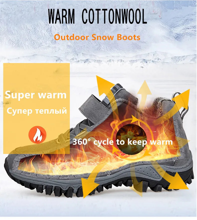Brand Winter Men Suede Work Shoes Fur Warm Ankle Boots Outdoor Non-slip Men's Boots Men Waterproof Snow Boots Big Size 36-48 - Sun Studio