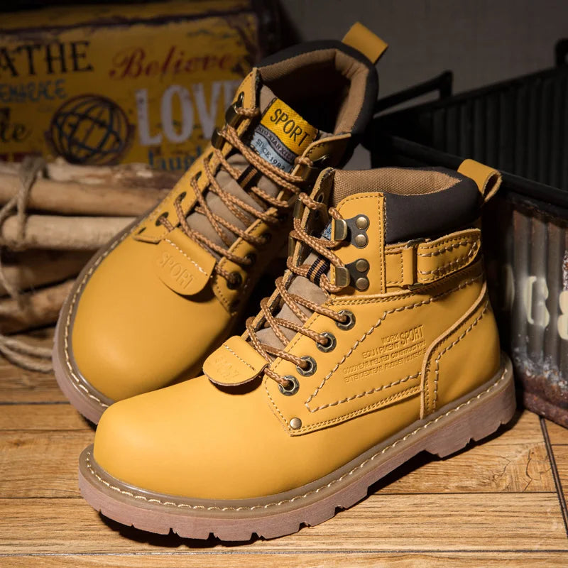 Genuine Leather Men's Winter Spring Ankle Treking Military Snow Yellow Tactical Boots Outdoor Footwear for Women Men Work Shoes