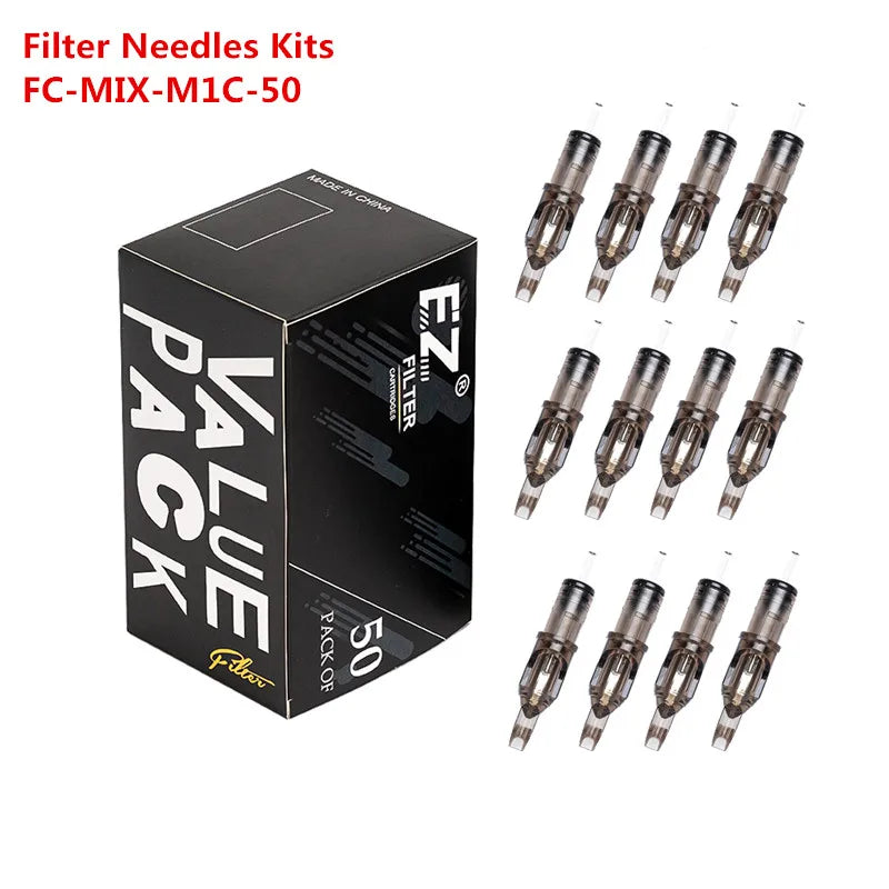 50Pcs Assorted FILTER Tattoo Cartridge Needles Mixed #10 #12 RL RS M1C M1 for Rotary Cartridge Tattoo Machine Pen Tattoo Girps - Sun Studio