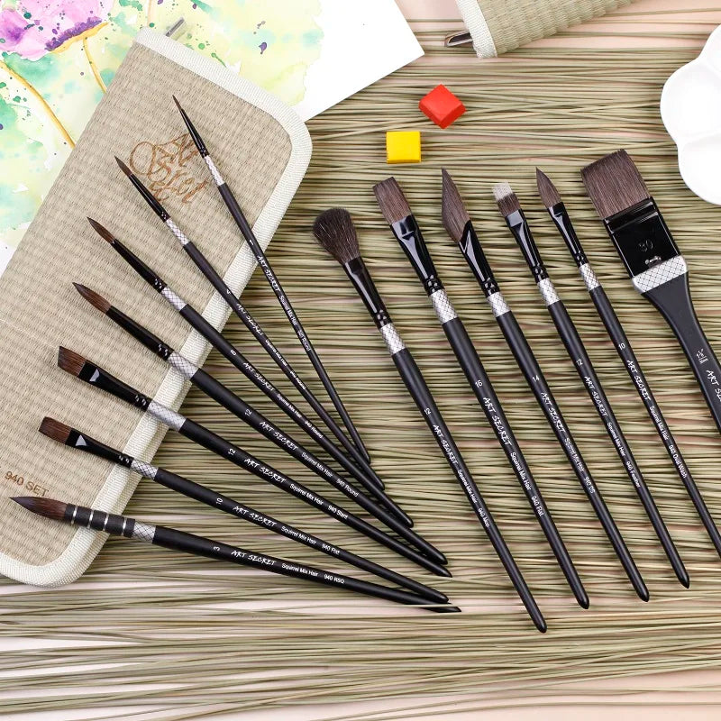 Artsecret New Arrival #940 Watercolor Painting Brush 13/Set Organic Blue Squirrel Horse Hair Fashion Wooden Handle Art Supplies - Sun Studio