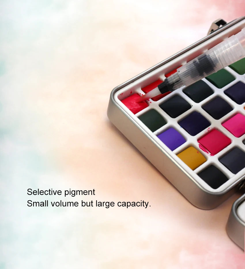 SeamiArt 50Color Solid Watercolor Paint Set Portable Metal Box Watercolor Pigment for Beginner Drawing Watercolor Paper Supplies - Sun Studio