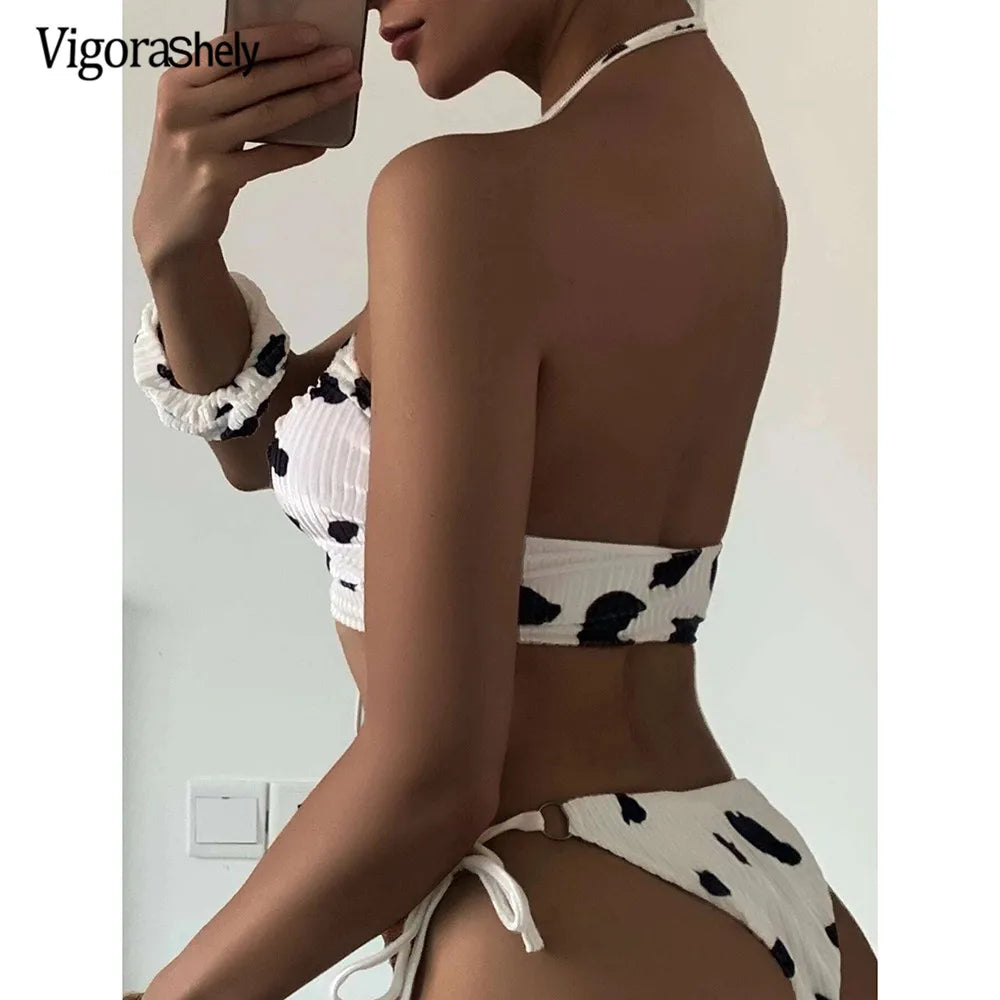Vigorashely Sexy Halter Bikini Set 2026 Cow print Swimsuit Women Push Up Swimwear Summer BeachWear Brazilian Tied Bathing Suit - Sun Studio