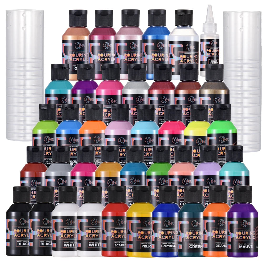 OPHIR Acrylic Pouring Paint Water-Based High Flow Arts Supply 36 Colors for Choose 100ML/Bottle TA001 - Sun Studio