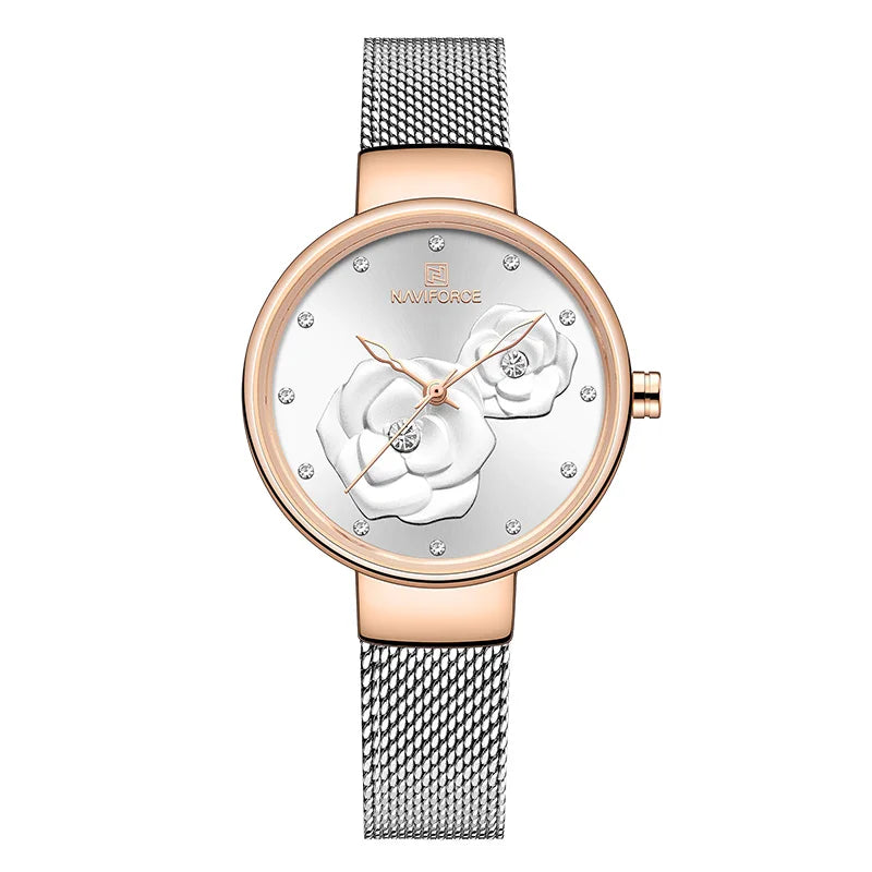 Women Watch NAVIFORCE Top Luxury Brand Steel Mesh Waterproof Ladies Watches Flower Quartz Female Wristwatch Charming Girl Clock - Sun Studio