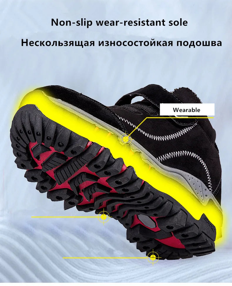 Brand Winter Men Suede Work Shoes Fur Warm Ankle Boots Outdoor Non-slip Men's Boots Men Waterproof Snow Boots Big Size 36-48 - Sun Studio