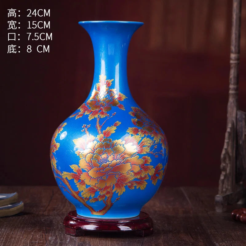New Chinese Style Vase Jingdezhen Classical Porcelain Crystal Glaze Flower Vase Home Decor Handmade Shining Famille Rose Vases - Sun Studio