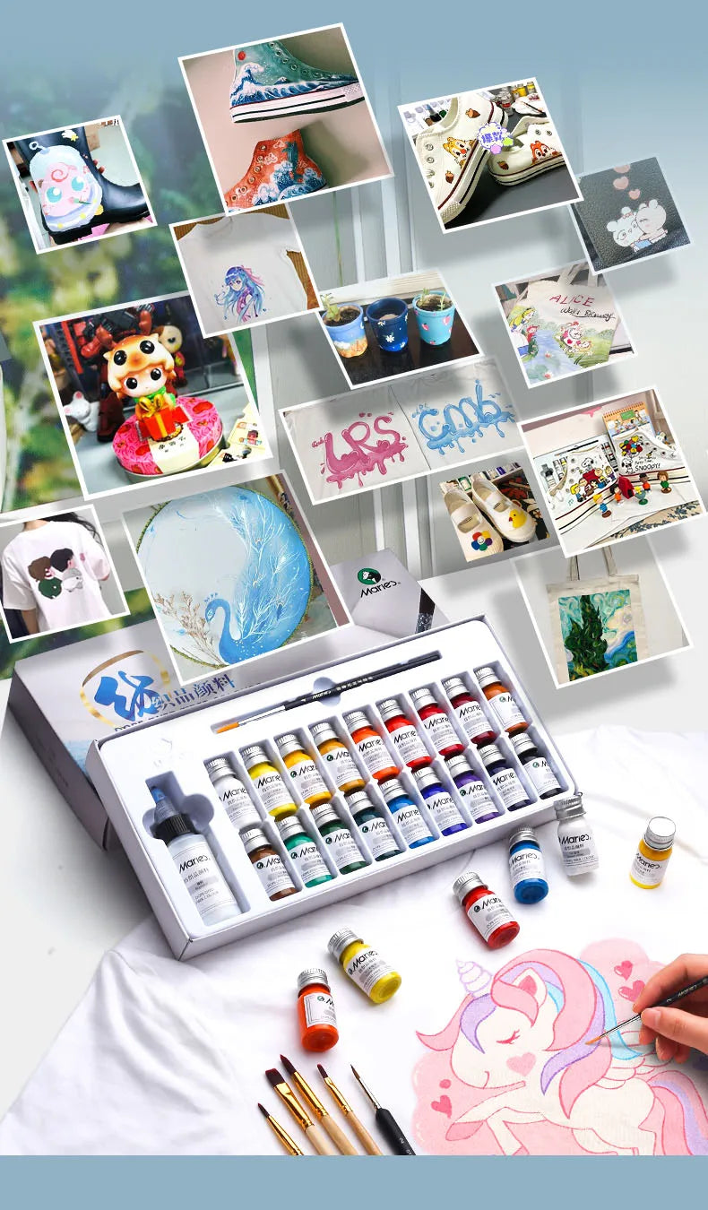 Marie’s Dope-Dyed Fiber Permanent Fabric Paint Set 12/36 Colors 10ml/Tube Textile Acrylic Paints for Clothes Canvas Waterproof - Sun Studio