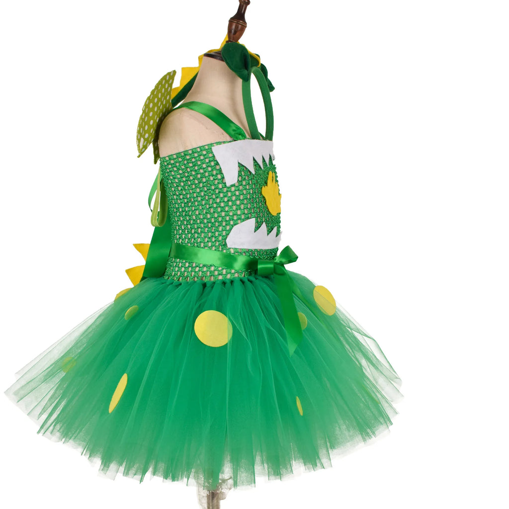 Green Kids Girls Dinosaur Cosplay Dresses Birthday Party Tutu Dresses for Baby Cartoon Princess Girls Costumes Set for Halloween - Sun Studio