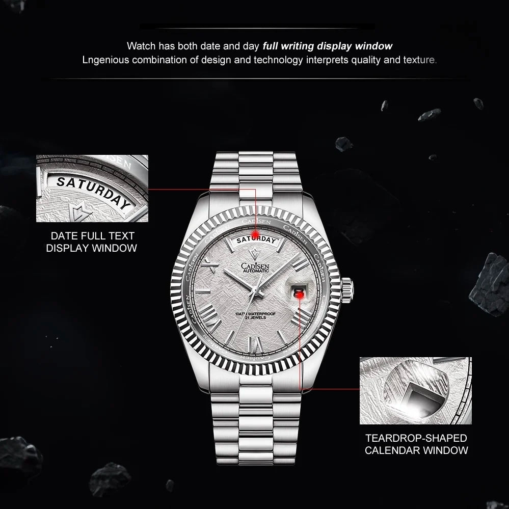 NEW 2025 CADISEN Men's Mechanical Watches Luxury Meteorite Dial Automatic Watch For Men Week 100M Japan MIYOTA 8285 Clock Man - Sun Studio