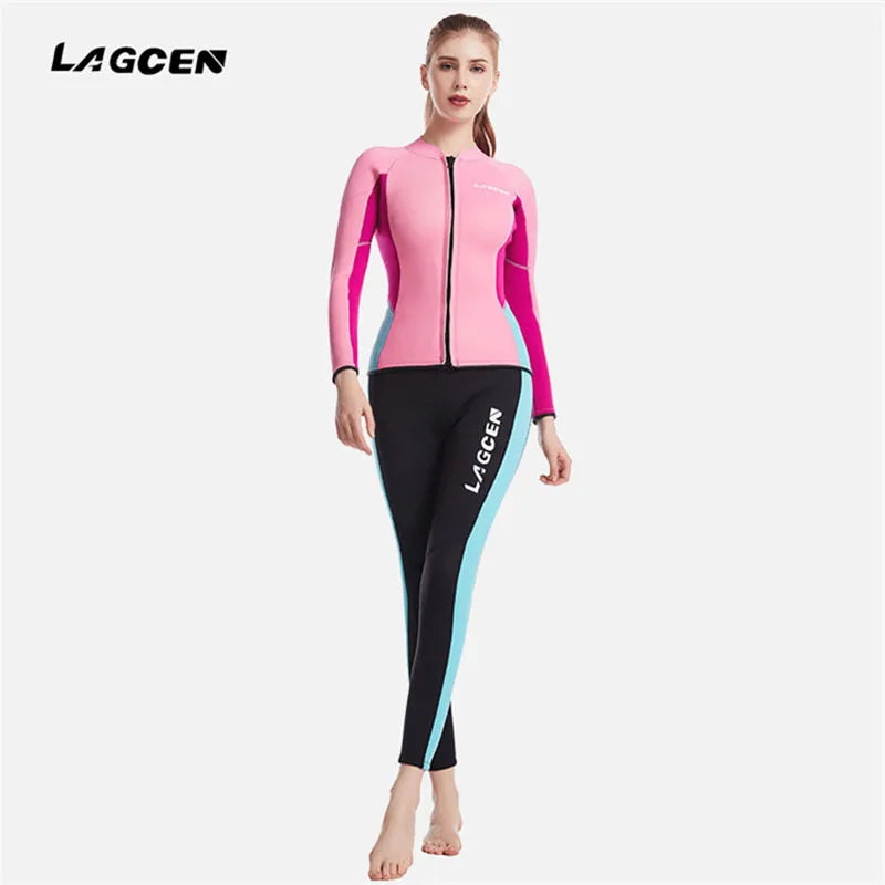 LAGCEN 2.5mm Neoprene Wetsuit Women Long Sleeve Scuba Diving suit Female Surfing Snorkeling 2 Pieces Set Winter Thermal Swimsuit - Sun Studio