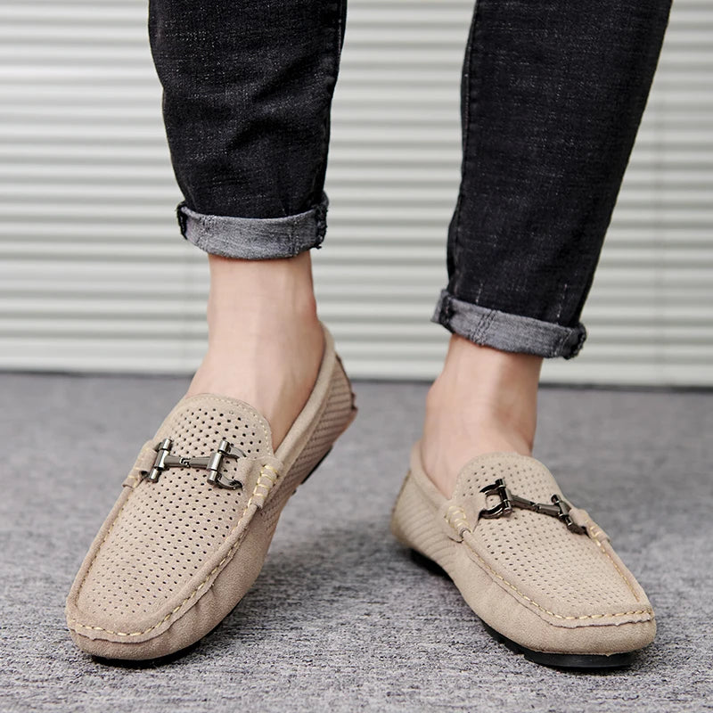 Size 38-45 Breathable Suede Leather Loafers Men Hot Sale Flat Men's Shoes Classic Driving Shoes Fashion Casual Summer Moccasins - Sun Studio