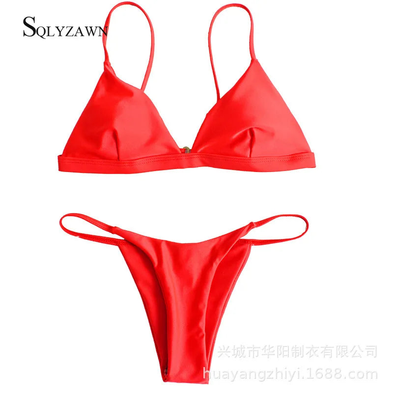 Solid Bikini Set 2020 Sexy 9 Colors Push Up Swimwear Women Brazilian Swimsuit Low Waist Biquini Halter Two Pieces Bathing Suit - Sun Studio