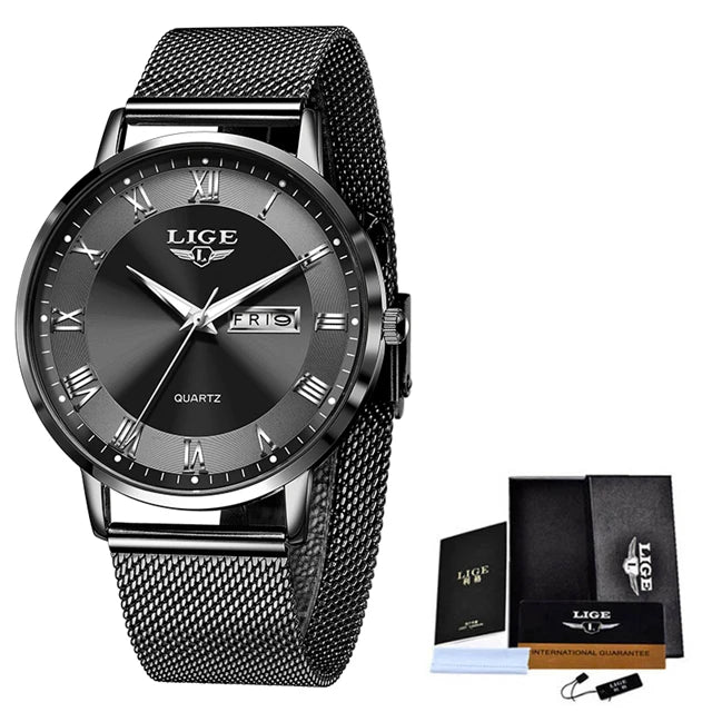 LIGE Fashion Women Watch Top Brand Luxury Ultra-Thin Mesh Watch For Women Casual Sport Quartz Date Chronograph Watches Feminino - Sun Studio