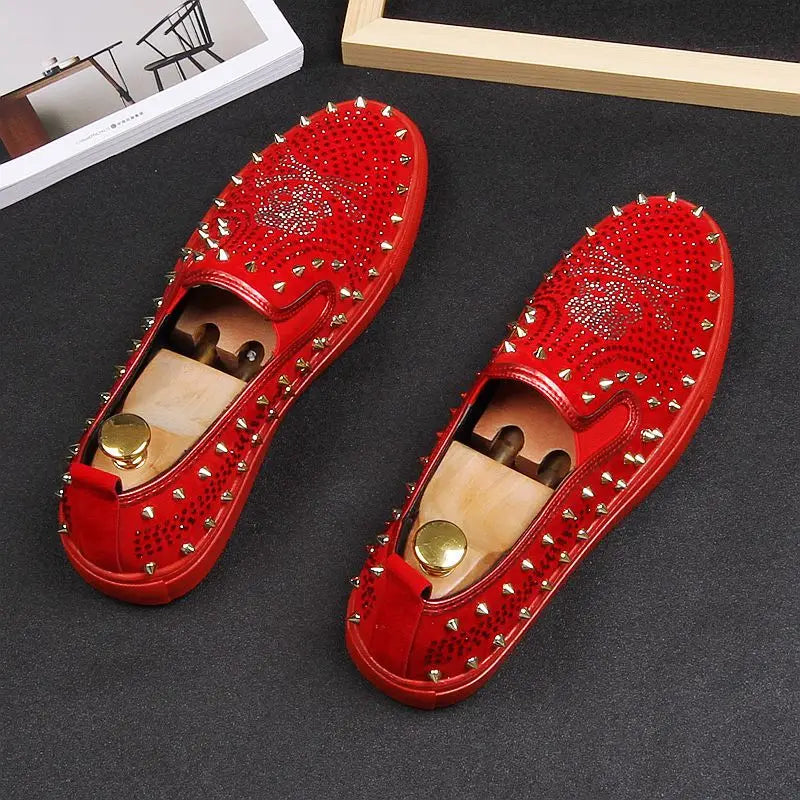 2025 New Shoes for Men Tide Leather Casual Shoes Spring Autumn Cool Skull Rivet Flat Shoes Leisure Slip-on Loafers - Sun Studio