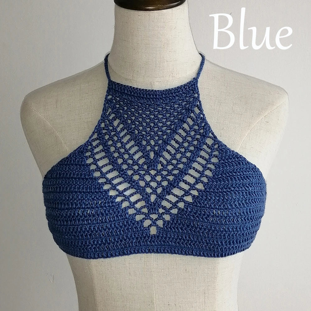 Women Sexy Bikini Tops High Neck Hollow Out Halter Swimwear Crochet Separate Swimsuit Bikini Bra Hot Sale - Sun Studio