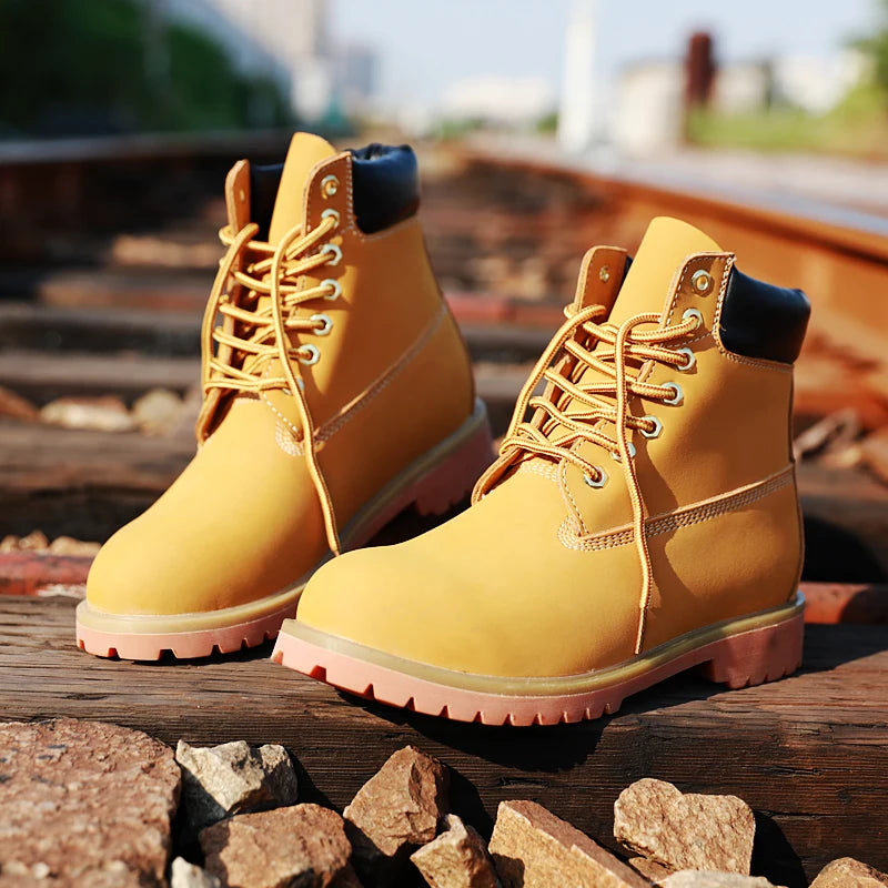 Genuine Leather Men's Winter Spring Ankle Treking Military Snow Yellow Tactical Boots Outdoor Footwear for Women Men Work Shoes - Sun Studio