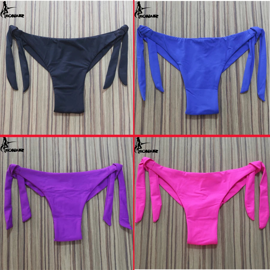 Sexy Solid Thong Bikini Brazilian Cut Swimwear Women Bottom Adjustable Briefs Swimsuit Panties Underwear Thong Bathing Suit - Sun Studio