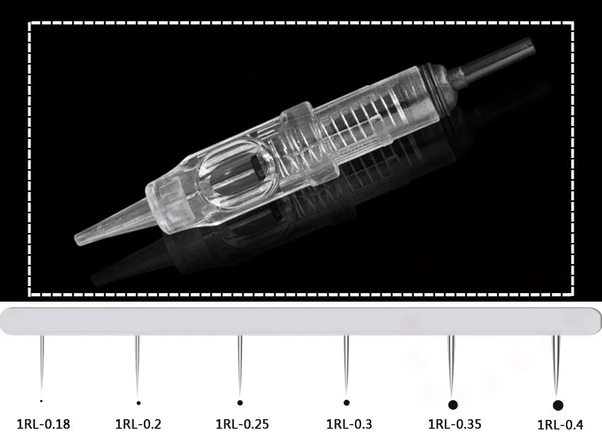 Tattoo Needles 1RL 100piece  Cartridge Needles  Disposable Sterilized Tattoo Permanent Makeup Needles Tips for Eyebrow lip 0.3mm - Sun Studio
