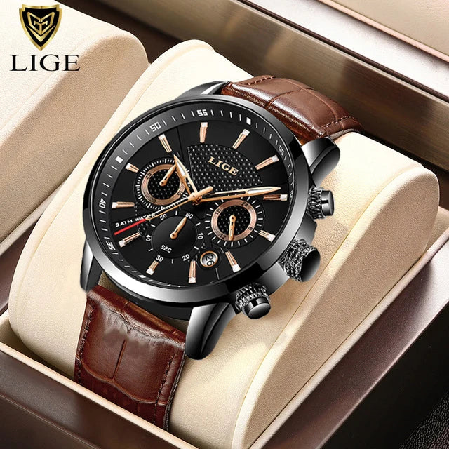 LIGE 2026 Montre Homme Mode Sport Quartz Horloges Montres Hommes Top Marque Cuir Militaire Étanche Date Montre Relogio Masculino