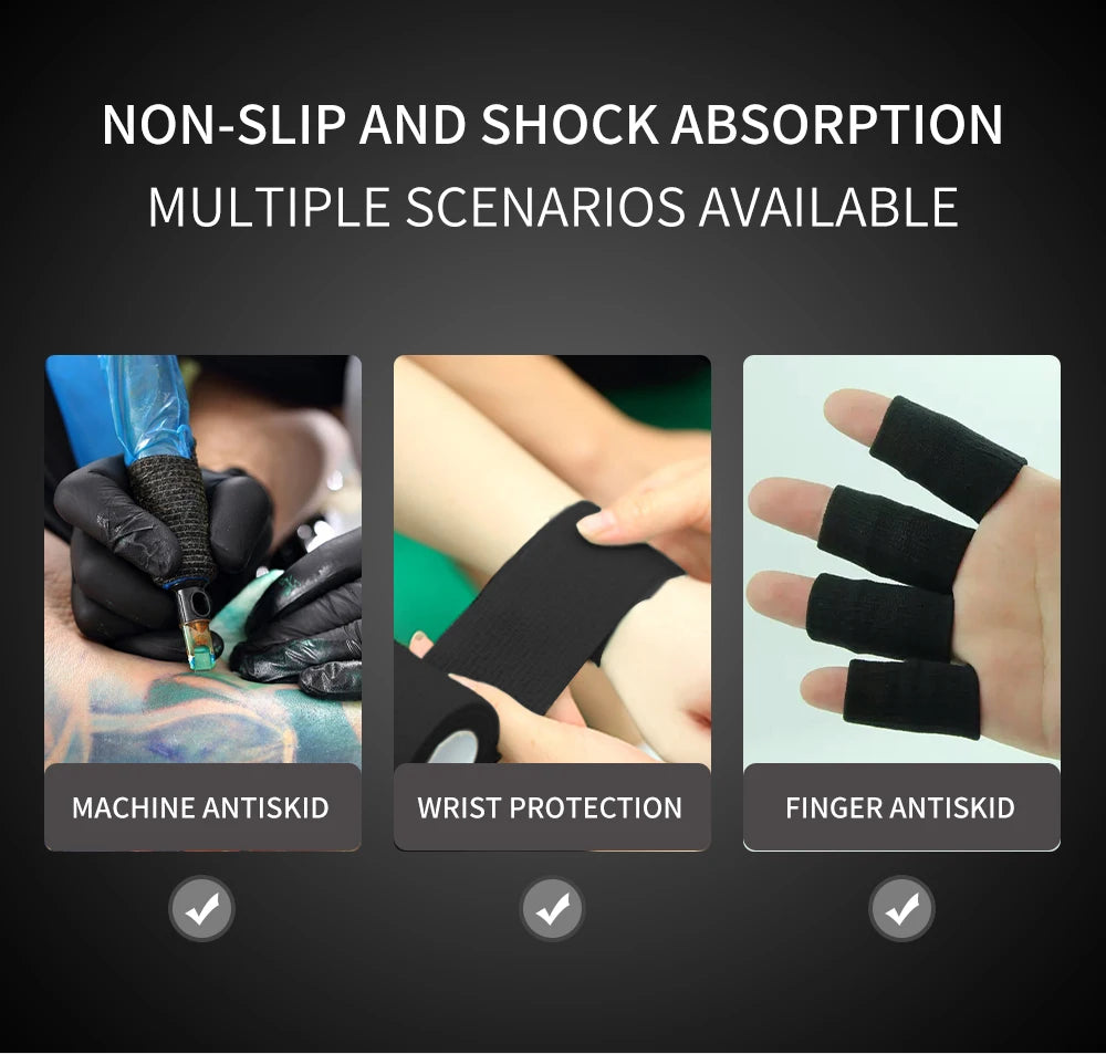 Black Tape Tattoo Handle Bandage Anti-slip Athletic Nonwoven Waterproof Disposable Self-adhesive Elastic Bandage Grip Cover Wrap - Sun Studio