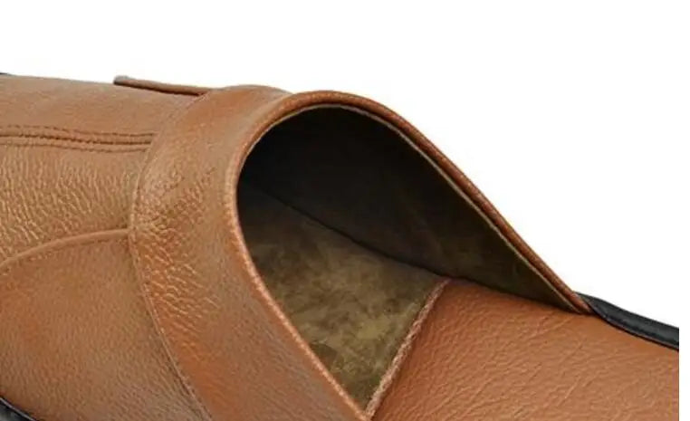 Men's Luxury Cow Split Leather Handmade Men Home Slippers Spring Slip on Soft Comfortable Black Brown Bedroom Indoor Flat Shoes - Sun Studio