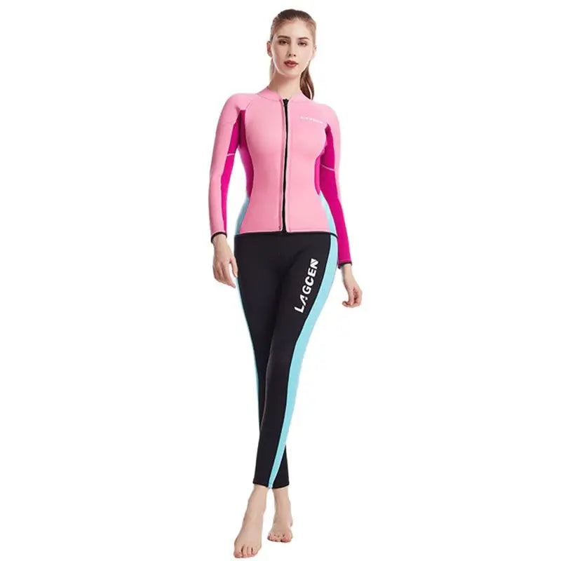 LAGCEN 2.5mm Neoprene Wetsuit Women Long Sleeve Scuba Diving suit Female Surfing Snorkeling 2 Pieces Set Winter Thermal Swimsuit - Sun Studio