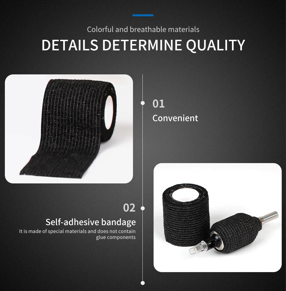 Black Tape Tattoo Handle Bandage Anti-slip Athletic Nonwoven Waterproof Disposable Self-adhesive Elastic Bandage Grip Cover Wrap - Sun Studio