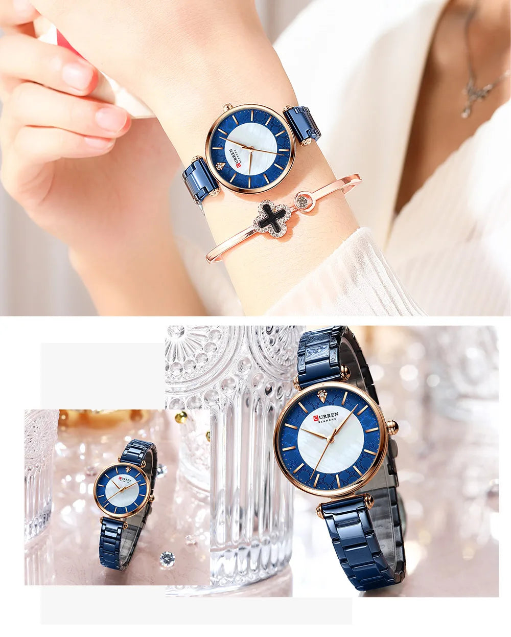 Watches Women CURREN Top Brand Fashion Thin Quartz Wristwatch with Charming Stainless Steel Bracelet часы женские наручные - Sun Studio