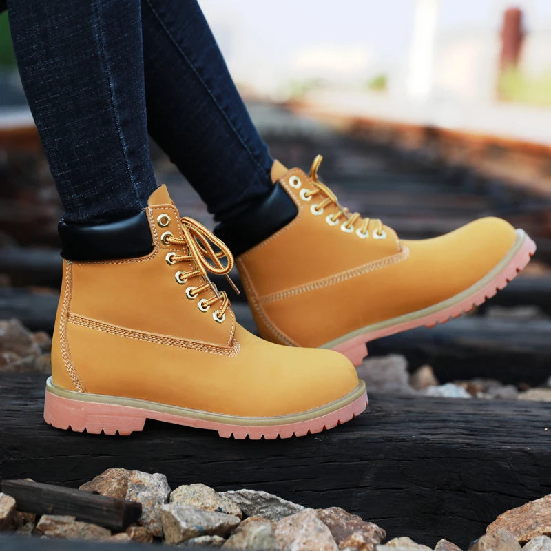 Genuine Leather Men's Winter Spring Ankle Treking Military Snow Yellow Tactical Boots Outdoor Footwear for Women Men Work Shoes - Sun Studio